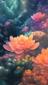 Celestial lotus blooms drifting across swirling nebula seas.