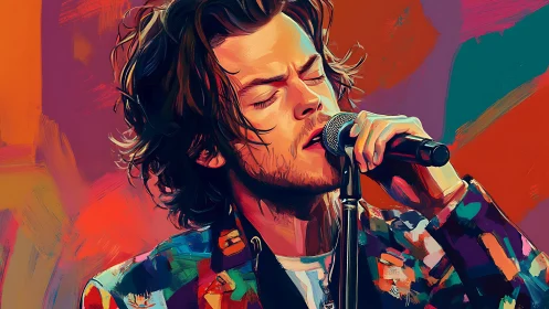 Velvet-voiced crooner bathing in painted neon soundwaves.