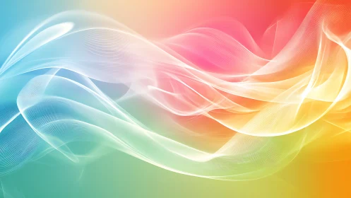 Colorful flowing light waves over soft gradient background.
