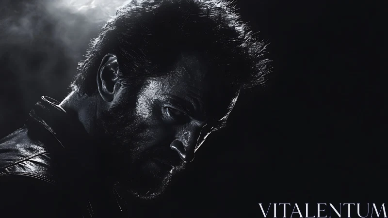 Low-key side portrait of bearded man in dramatic rim light