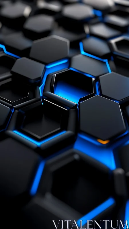 Midnight hexagon circuit humming with neon blue secrets.