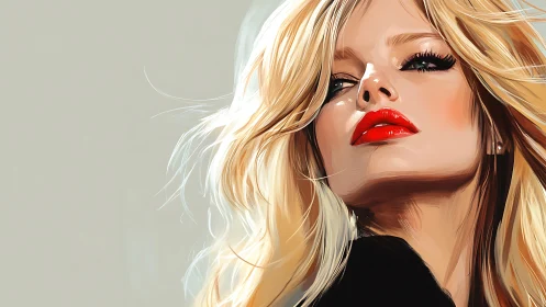 Luminous blonde portrait with bold scarlet lips elevated.