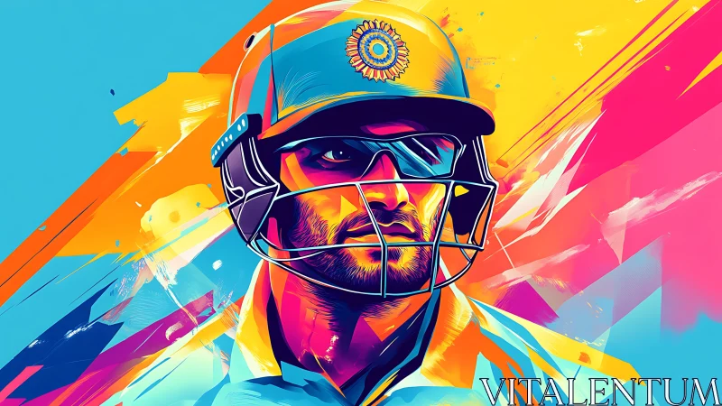 Vibrant digital portrait captures a focused cricket batter in motion