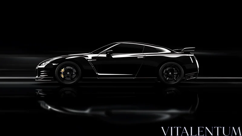 Midnight supercar streaks through sculpted neon darkness.