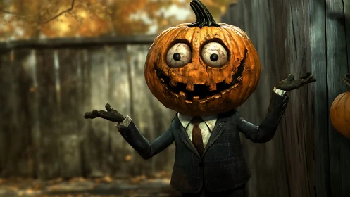 Pumpkin-headed gentleman sharing goofy autumn greetings.
