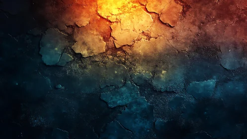 Cracked Abstract Wall Texture With Fiery and Cool Lighting Effect.