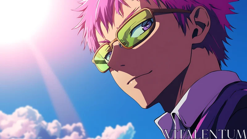 Chromatic anime portrait under high-intensity solar flare.