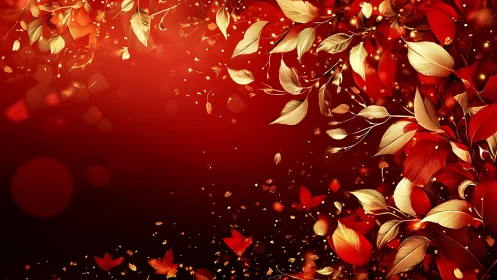 Red and gold foliage frames a gradient background space