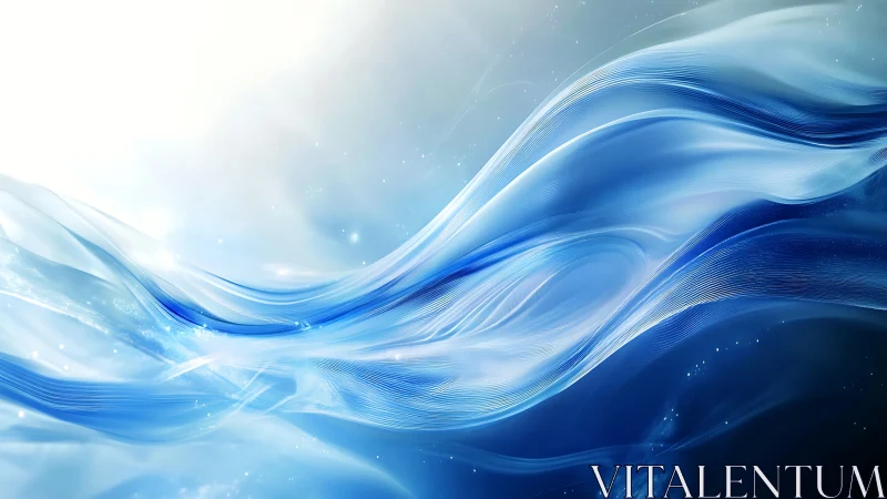 Flowing blue light waves drift through a luminous void.