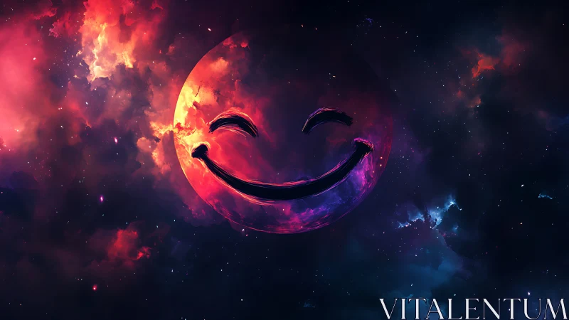 Smiling circular form within nebula-like cosmic field.