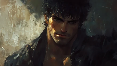 Brooding male portrait in moody chiaroscuro digital painting