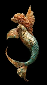 Bronze and teal sculpted mermaid with flowing textured hair.