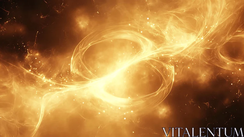 Luminous golden energy vortex swirling through cosmic void.