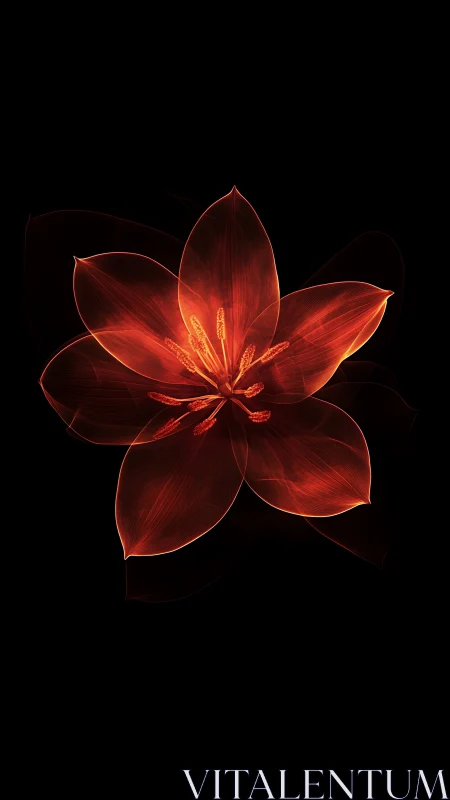 Ember petal bloom ignites the dark in glowing scarlet light.