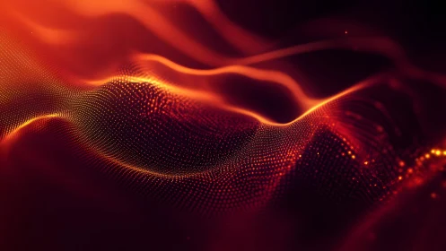 Glowing Abstract Digital Wave in Fiery Orange and Red Tones.