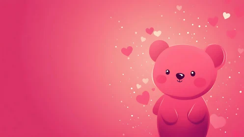 Candy-pink teddy drifts in a heart-sprinkled daydream glow.