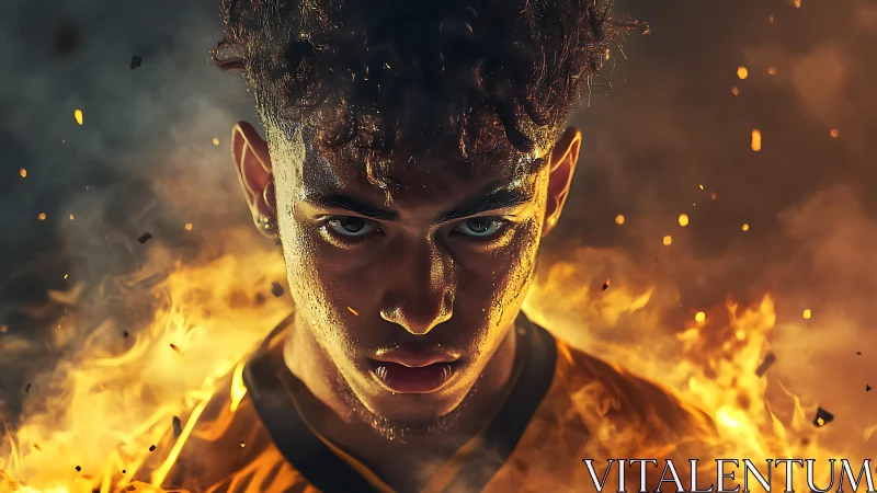 Photorealistic fiery portrait with cinematic inferno lighting.