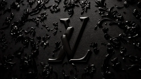 Monogram initials within black floral relief surface.