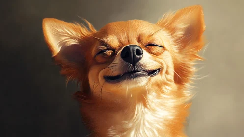Close-up stylized portrait of small long-haired dog head.