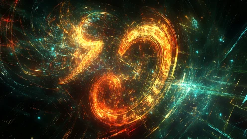 Luminous fractal heart coils within cosmic energy grid.