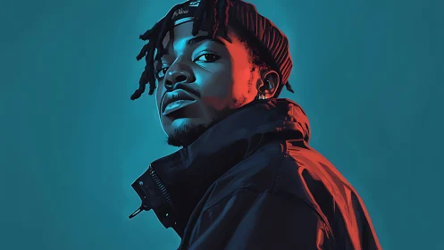 Moody portrait celebrates confident style in bold neon light