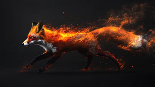 Fox body rendered in motion with tail transforming into fire