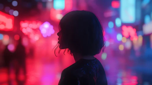 Silhouetted figure in neon-lit fog with shallow depth of field