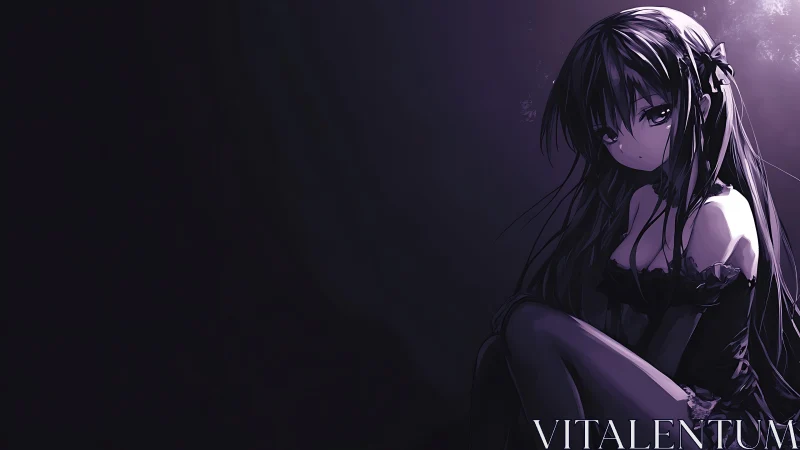 Midnight violet loner girl bathed in hush and half‑light.