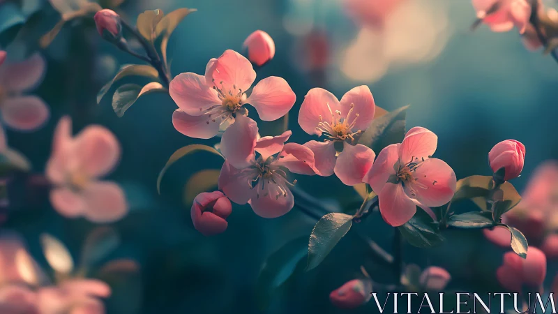 Pink Blossoms Bathed in Warm Golden Light.