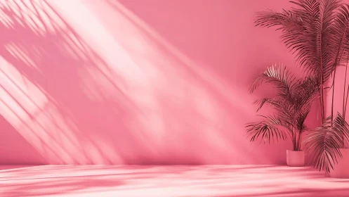 Palm shadows dance across a candy-pink minimalist daydream.
