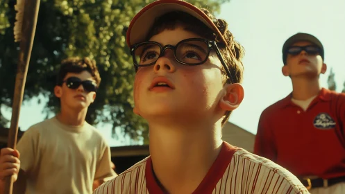 Cinematic close-up captures young baseball players in awe