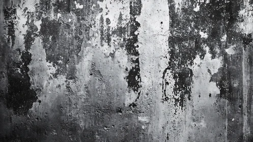Weathered concrete wall exhibits high-contrast peeling patina texture