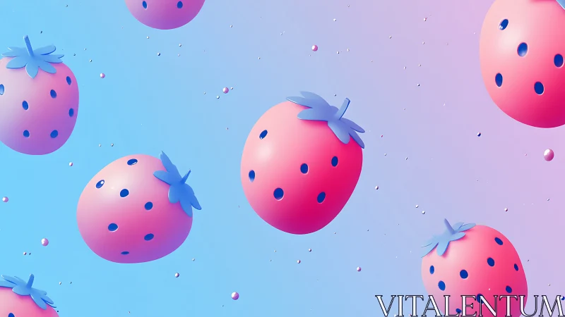 Isometric gradient strawberries in floating 3D repetition.