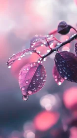 Macro study of dew kissed pink leaves in soft bokeh glow.