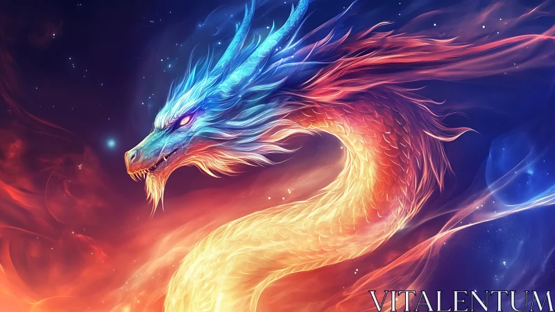 Bioluminescent cosmic dragon rendered in dual-spectrum energy arcs