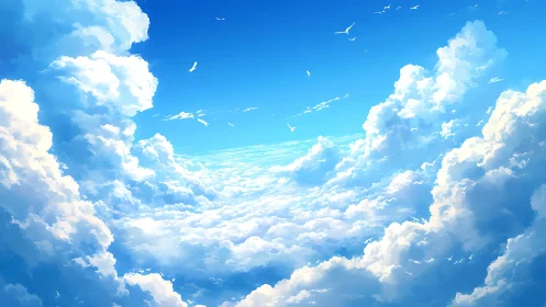 Cloud kingdoms drift beneath an endless sapphire sky