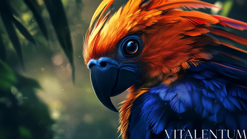 Vivid Orange and Blue Parrot Portrait in Digital Art Style.