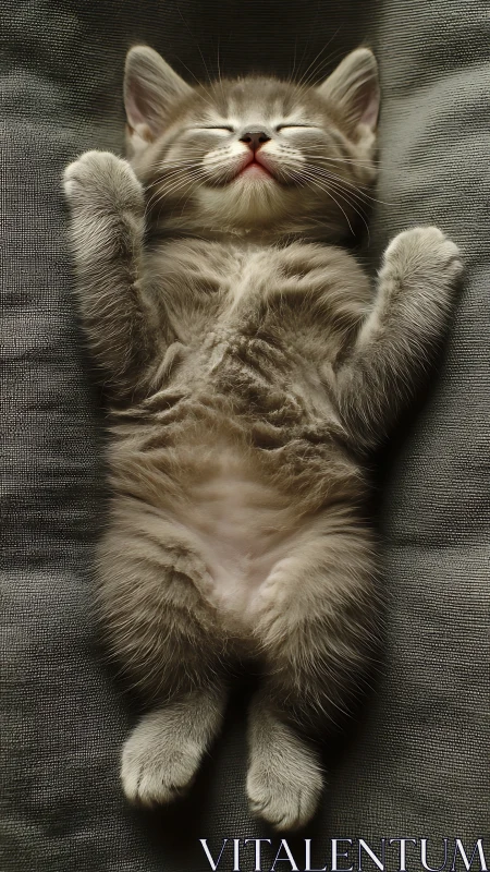 Tabby Cat Resting Supine on Textured Fabric Surface