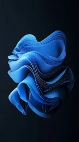 Digital 3D folded blue ribbon sculpture on dark field.