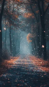 Luminescent Forest Passage: Autumn Foliage Through Cinematic Lens.