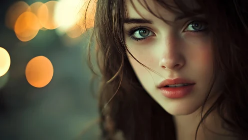 Soft-lit portrait captures luminous eyes and quiet emotion.