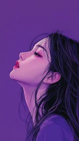 Velvet twilight portrait of a dreaming girl in violet hush.