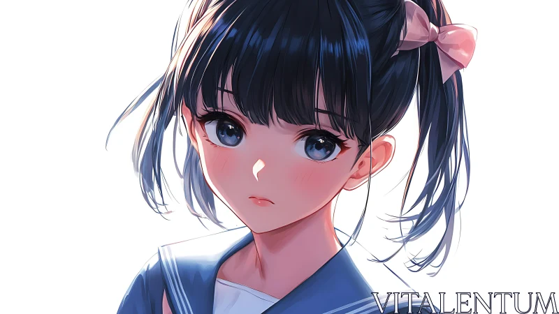 High key anime portrait of schoolgirl in navy seifuku uniform
