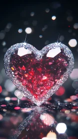 Crystalline Heart with Ruby Core and Diamonds Under Bokeh Illumination