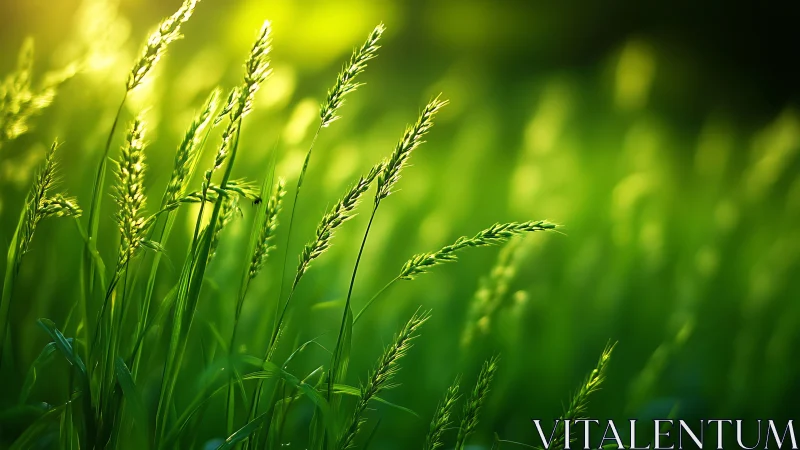 Green grass stems in shallow focus under strong backlight.