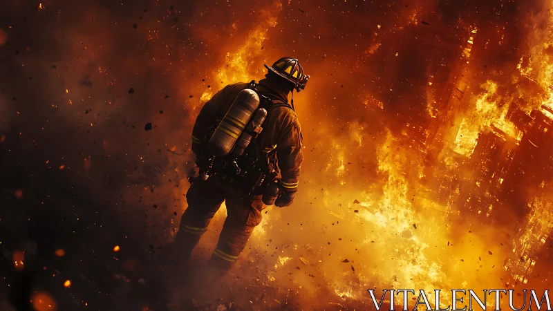 Firefighter Battles Intense Inferno in Dramatic Combat.