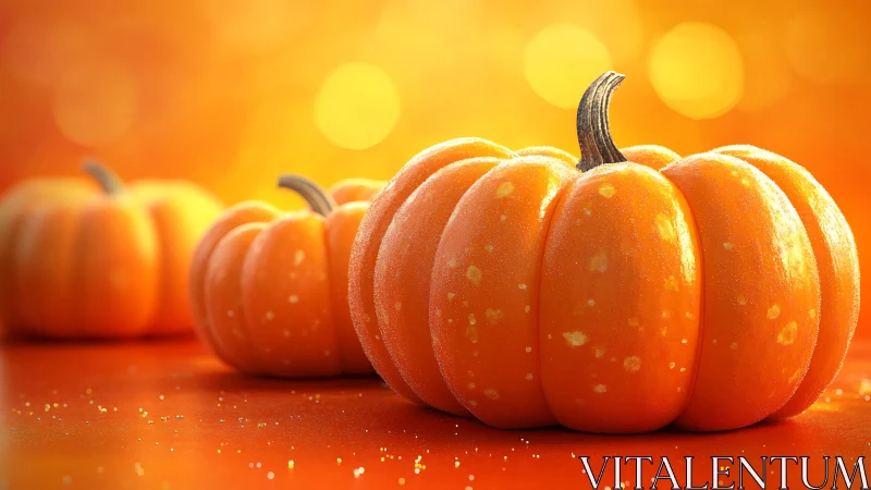 Macro-rendered dew-kissed mini pumpkins with bokeh glow