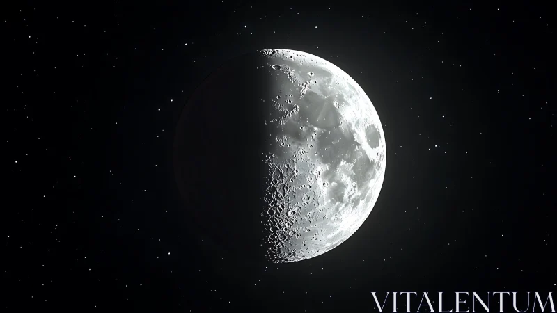 Half-lit moon glows gently against a deep, starry night sky