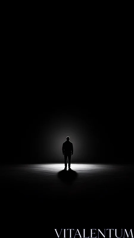 Solitary silhouette basking in a precise halo of darkness.