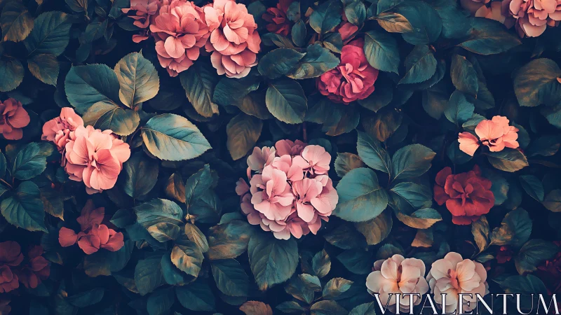 Lush Rose Garden in Bloom with Rich Jewel Tones